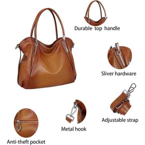 Leather Shoulder Purses for Women Tote Handbags Top Handle Bags Designer - Picture 5 of 7